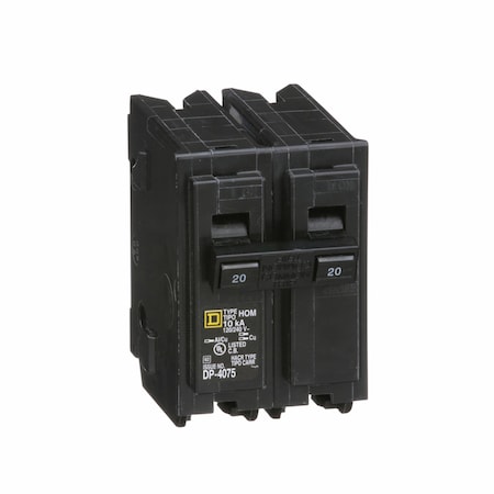 Square D Circuit Breaker, HOM Series, 20A, 2 Pole, 120/240V AC, 10kA HOM220C